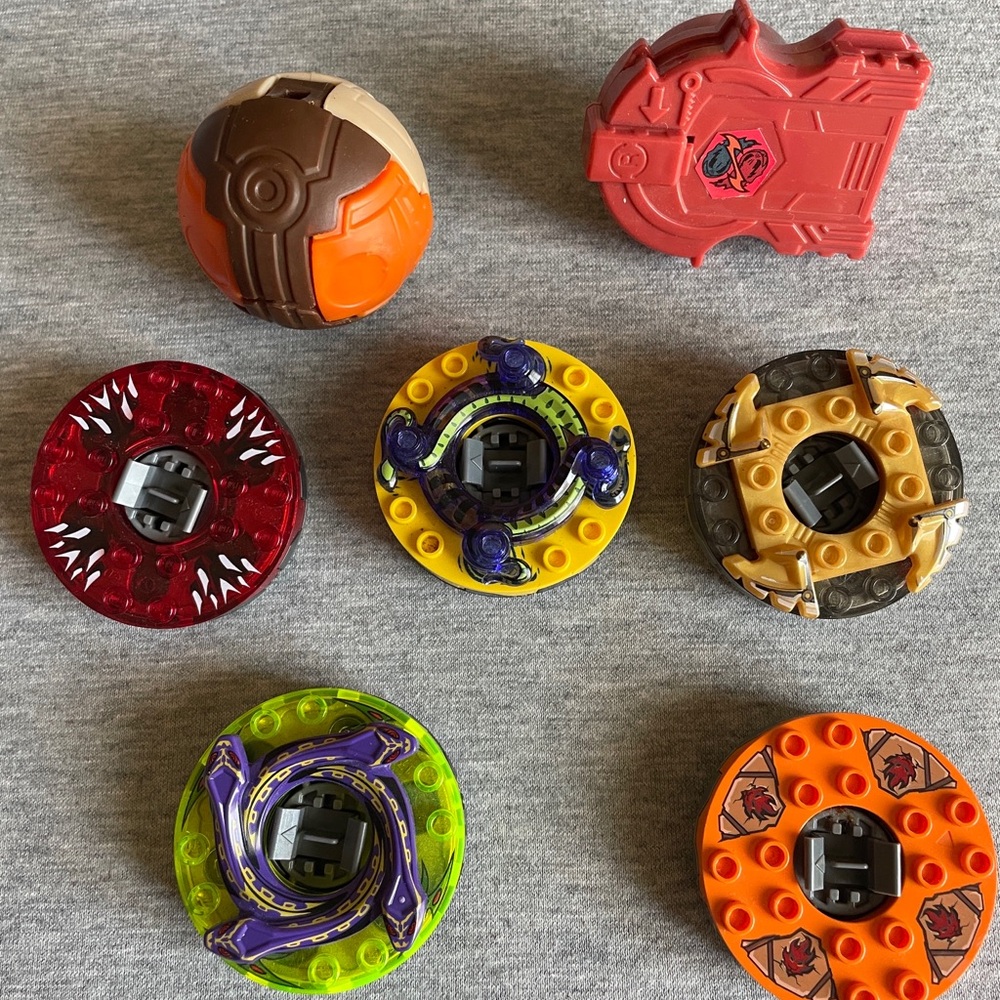 Lego Spinning Tops Set - Orange, Yellow, Red, Green, Purple, Brown